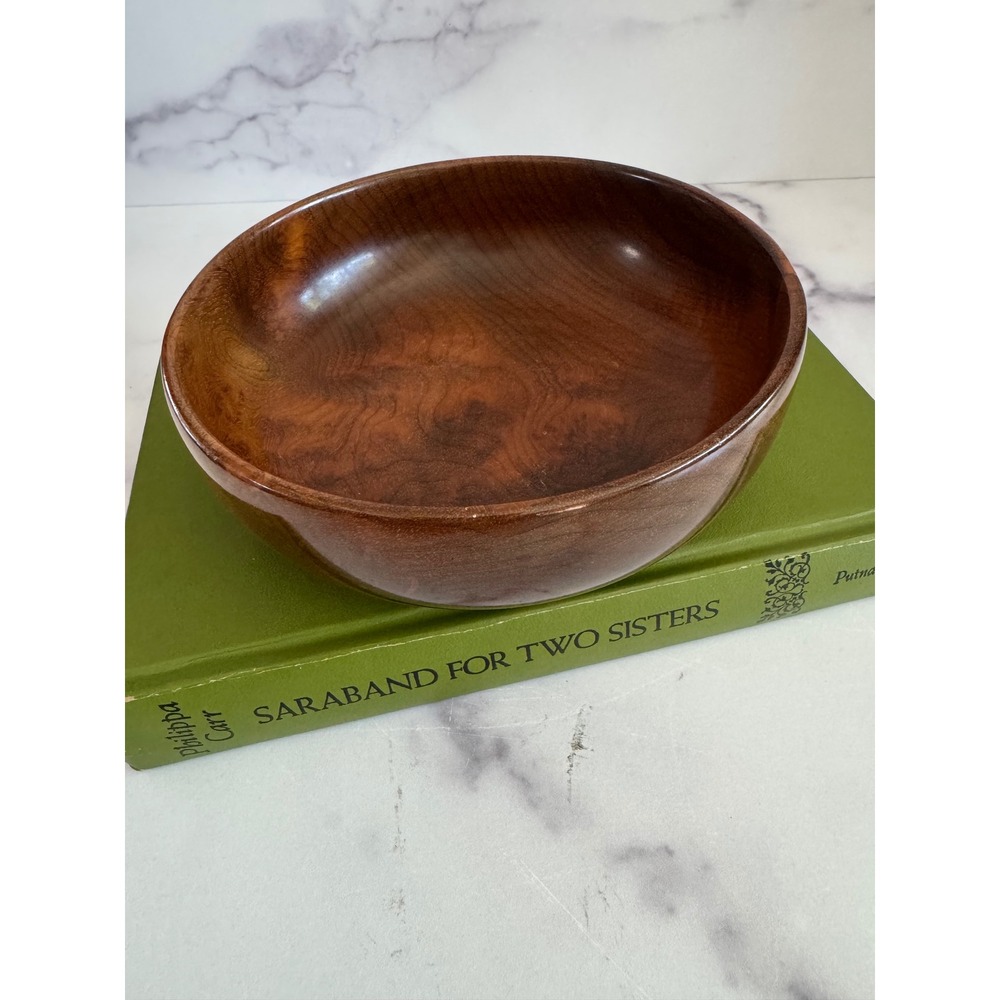 Vintage Hand Turned Solid Wood Decorative Bowl Mid Century Modern Catchall 6in